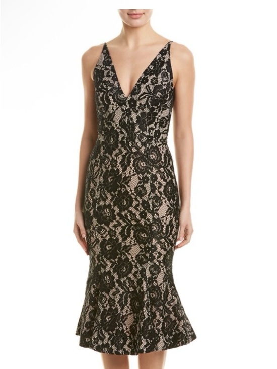 Dress the Population Dresses & Skirts - Dress The Population Isabelle Black/Nude lace Trumpet Midi Dress